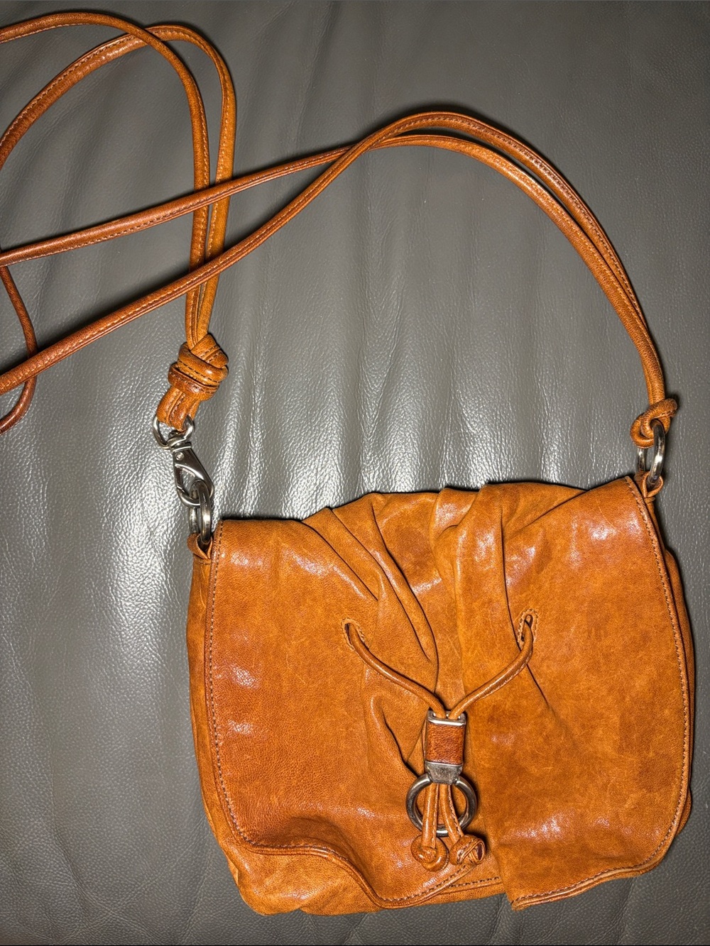 Cole Haan Tan Leather Knot-Accent Crossbody Bag